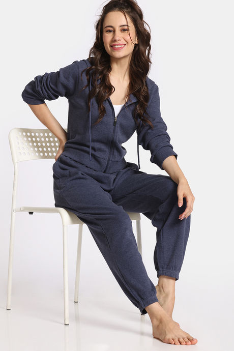 Rosaline Waffle Knit Cotton Crop Length Hoodie - Medieval Blue — image 4